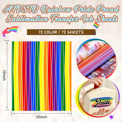 Rainbow Pride Patterned Sublimation Transfer Paper 12sheets 12inches x 10inches LGBTQ Sublimation Transfer Sheets Sublimation Transfer Sheets Comp...