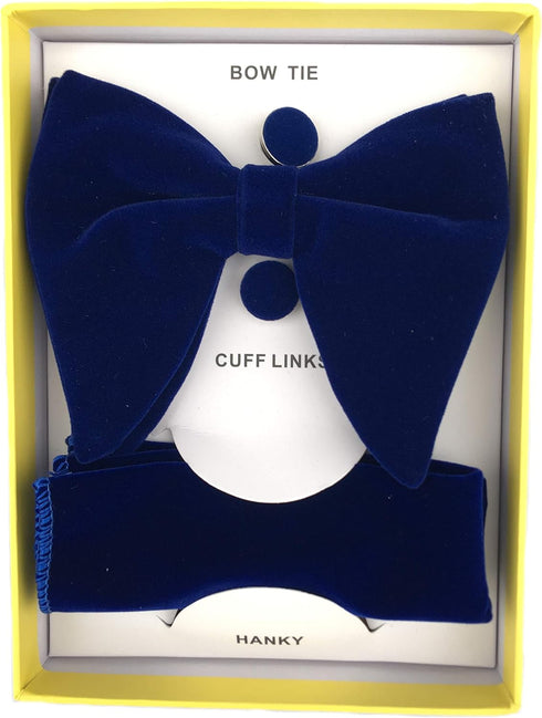 Justar Mens Pre-Tied Bow Tie Tuxedo Oversized Velvet Bowtie Cufflinks Hankie Combo Sets...