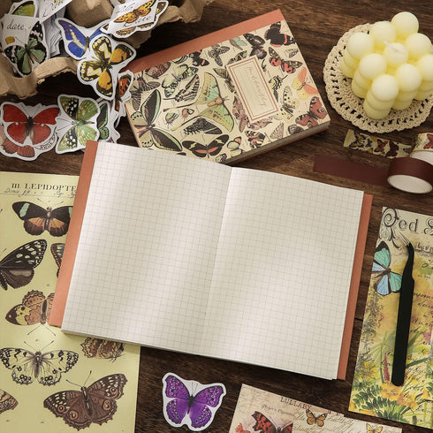 emmoolife Vintage Aesthetic Scrapbooking Supplies Kit, Butterfly Junk Journal Scrapbook Kit with Journaling Supplies, A6 Grid Notebook, Stationery...
