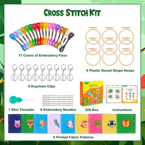 Ecoofor 9 Sets Jungle Animals Cross Stitch Kits for Kids 7-13 embroidery kit for kids Backpack Charms Cross Stitch Kits for Beginners Christmas gi...