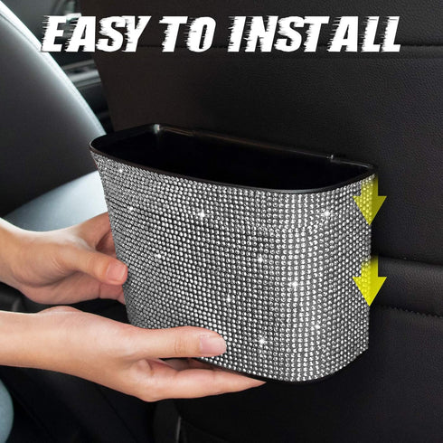 eing Car Trash Can Bling Crystal Auto Storage Pockets,100% Leak Proof Car Trash Container Bin Car Garbage Bag Hanging for Backside/Gearshift/Cente...