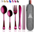 Portable Travel Silverware Set With Case, Includes 5 Pcs of Travel Utensils With Case, Stainless Steel Flatware Set For Camping, Easy to Travel, L...