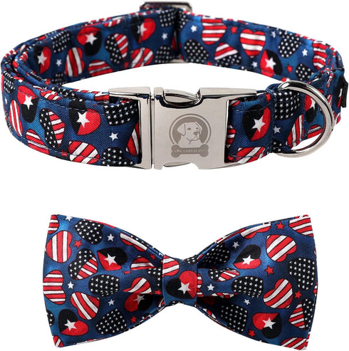 MR. CHUBBYFACE American Flag Dog Collar 4th of July Dog Collar with Bow Adjustable Star Dog Collar Bowtie for Small Medium Large Dogs...