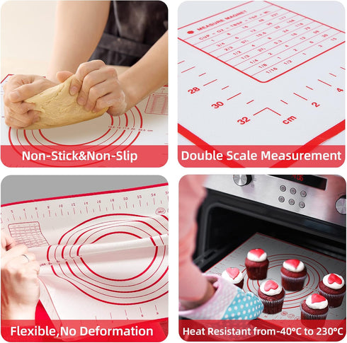 Silicone Pastry Mat 2 Pack Non Stick Baking Mat with Measuremenst 16" x 12" Small Non Slip Silicone Baking Mat for Fondant/Rolling Dough/Pie Crust...