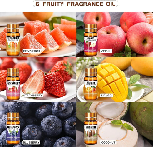 Fruity Fragrance Oil for Candle Making,Soap Making,Aromatherapy Diffuser, 6 Pcs Fragrance Oils -Coconut,Blueberry,Grapefruit,Apple,Strawberry,Mang...