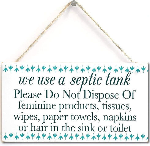 we use a Septic Tank Please Do Not Dispose of… - Septic Tank Rules Door Sign for Bathroom Or Toilet Easy to Read 12'' X 6'' (Navy-52)...
