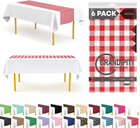 Red Gingham 6 Pack Checkered Premium Disposable Plastic Table Runner 14 x 108 Inch. Table Runner for Dinner Parties & Events by Grandipity...