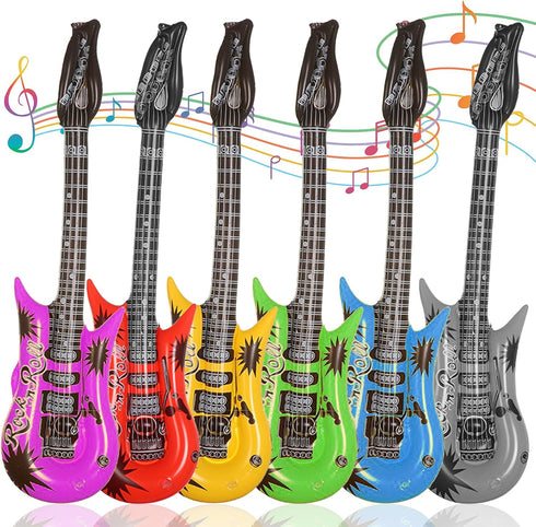 6-pack inflatable guitar balloon, inflatable guitar toddler toys | toy guitar | novelty inflatable rock star guitar | waterproof multi-color party...
