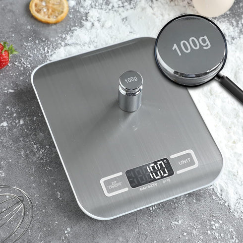 Digital Kitchen Scale,Food Scale for Meat Baking Weight,Unit Gram OZ lb Up 11 lb(1g-5KG),Silver Stainless Steel Anti-Fingerprint with Accuracy LCD...