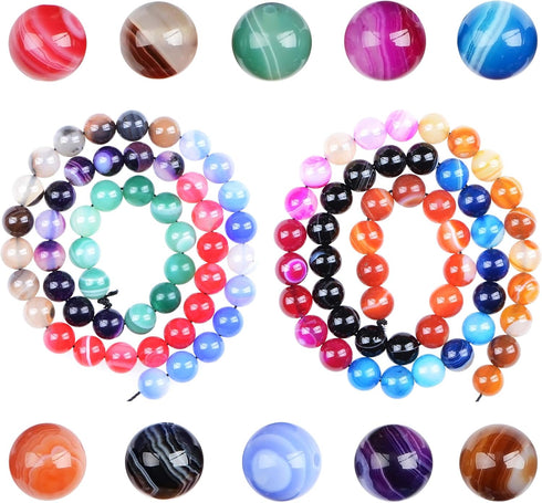 Massive Beads 140PCS 6MM Natural Crystal Beads Stripe Agate Gemstone Round Loose Energy Healing Beads with Free Crystal Stretch Cord for Jewelry M...