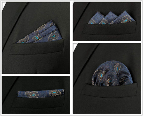 SHLAX&WING 5 Pieces Assorted Mens Silk Pocket Square Handkerchiefs Set Lot (Set66)...