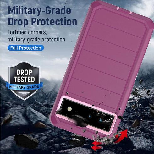 YmhxcY for Pixel 6 Case with Drop Proof 3-Layer Durable Cover/Shockproof Armor Drop Protection Solid Rubber Case for Google Pixel 6-Wine Red/Pink ...