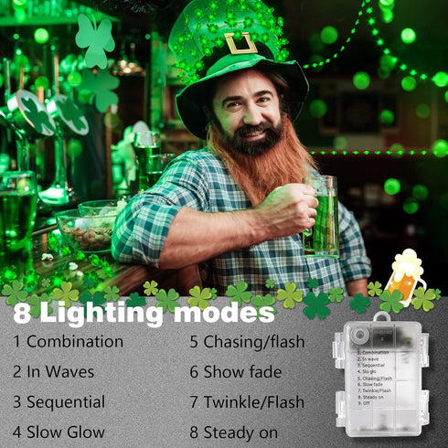 St Patricks Day Decorations Lights - Green String Lights Battery Operated 13FT 40 LED Shamrocks Handmade String Lights with Remote Control for St....