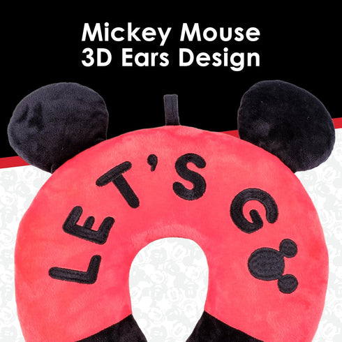 Disney Mickey Mouse Travel Pillow 'Let's Go' Portable Neck Pillow, Black and Red...