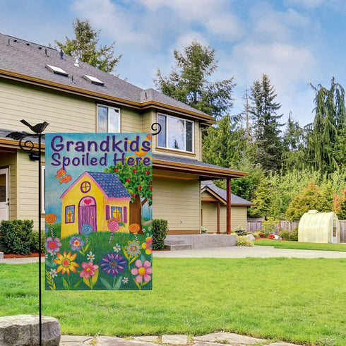 Grandkids Spoiled Here Garden Grandpa Grandma House Flag Burlap Double Sided Yard Outdoor Decoration 12.5 x 18 Inch...
