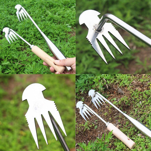 2023 New Weeding Artifact Uprooting Weeding Tool, Premium Manganese Steel Forged Weed Puller 4 Teeth Dual Purpose Weeder, Hand Weeder Tool for Gar...