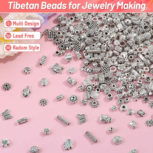 500 Pcs Bracelet Spacer Beads, Silver Bulk Random Styles Loose Spacer Metal Charm for Necklace, Earring Making DIY Jewelry Accessories...