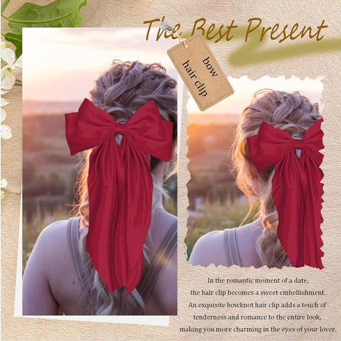 Hair Bows for Women Satin Silk Hair Bow Hair Ribbons Oversized Long Tail Bow Hair Clips Large Hair Ribbon Barrettes Metal Clips Bowknot Cute Girls...