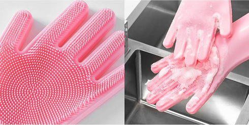 Pet Grooming Gloves Cleaning Gloves Natural Rubber Dishwashing Gloves High Density Silicone Brush Fruits Dishes Cleaning Massaging for Dogs and Ca...
