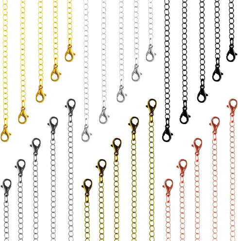 Hicarer 30 Pieces Stainless Steel Necklace Extender Chain Set Bracelet Anklet Chain for Necklaces Extender for Jewelry Making Extensions, 2.5, 3, ...
