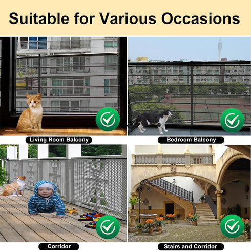 Banister Guard-10ft X 3ft Thick Balcony Safety Net for Kids Pet Balcony Guard Balcony Netting for Pets Rail Net for Balcony Apartment Cat Netting ...