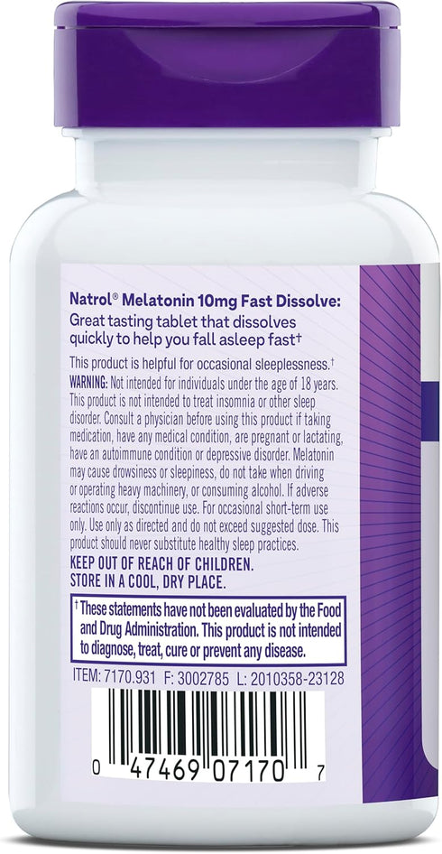 Natrol Sleep Melatonin 10mg Fast Dissolve Tablets, Nighttime Sleep Aid for Adults, 30 Strawberry-Flavored Melatonin Tablets, 30 Day Supply...