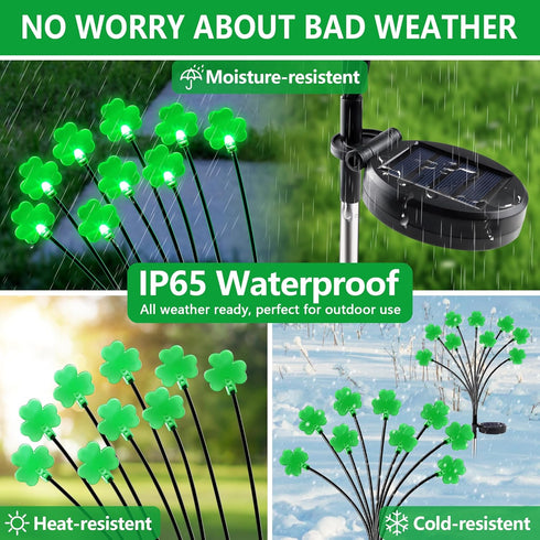 2 Pack St Patricks Day Decorations Solar Outdoor Lights, 18 LED Lucky Green Shamrock Lights Irish Firefly Solar Lights, 2 Modes Waterproof St Patr...
