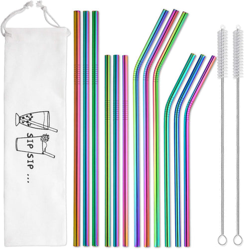 Hiware 12-Pack Rainbow Metal Straws Reusable with Case - Stainless Steel Drinking Straws for 30oz and 20oz Tumblers Dishwasher Safe, 2 Brushes Inc...