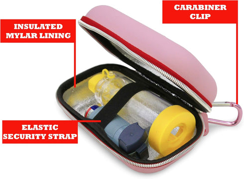 CASEMATIX Pink Compact Insulated Asthma Inhaler Travel Bag Case Compatible with Chamber Inhaler Spacer, Masks and More - Does Not Fit Spacers Long...