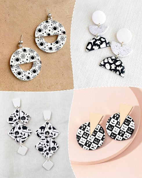 Puocaon Halloween Clay Silk Screen - 10 Pcs Scattered Skull Pumpkin Silk Screen Stencils for Polymer Clay Jewelry, Witch Cat Screen Stencils for P...