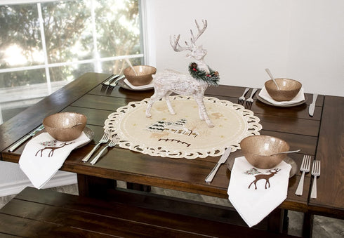 Linens, Art and Things Embroidered Rustic Beige Christmas Winter Snow Scene Round Doily, Placemat, Small Table Topper (24 Inch Round)...
