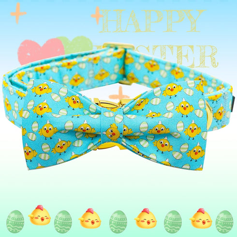 Elegant little tail Easter Day Dog Collar, Dog Collar with Bow Chicken Eggs Print Dog Collar Pet Collar Gift Dog Bowtie Adjustable Dog Collar for ...