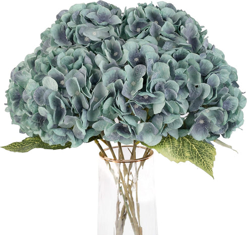 Artificial Flowers Silk Hydrangea Flowers with 5 Heads Fake Flower Bunch Bouquet for Home Wedding Party Decor DIY (Lake Bule?5 Flower Heads)...