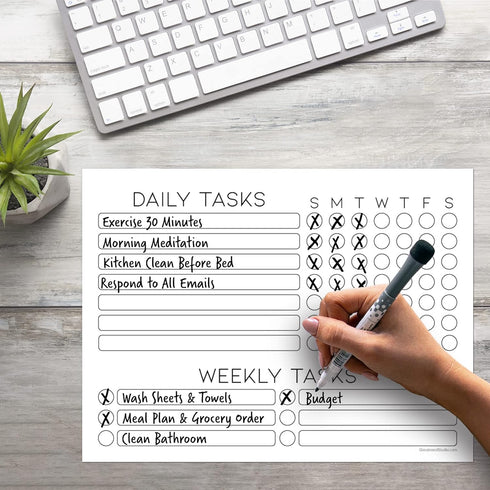 Dry Erase Whiteboard Task Planner by Glassboard Studio | Removable and Restickable Adhesive Decal | Fine-Tip Magnetic Marker Included (9 x 12 inch...