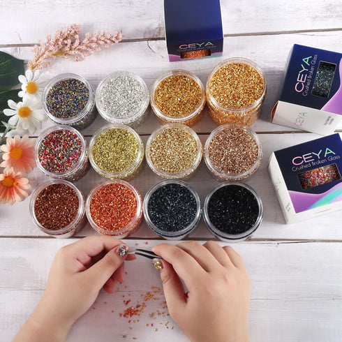 Ceya 5.3oz/ 150g Crushed Irregular Glass Rose Gold Metallic Crystal Chips Broken Glass Glitter 2-4mm Craft Glitter for Nail Arts Epoxy Resin Coast...
