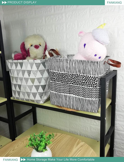 FANKANG Square Nursery Hamper Storage Bins Canvas Laundry Basket Foldable with Waterproof PE Coating Storage Baskets Gift Baskets for Children, Of...
