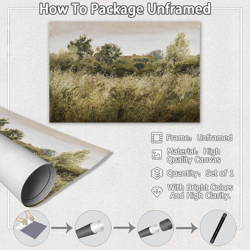 XUHZNXPW Retro Field Landscape Posters Muted Green Meadow Forest Tree Wall Art Wilderness Nature Botanical Prints Paintings French Country Wildflo...