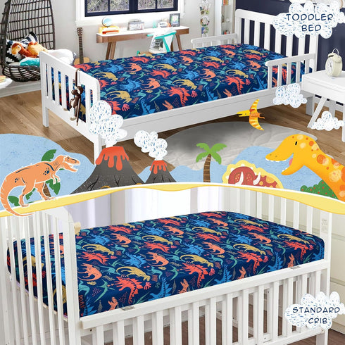 Cloele Dinosaur Fitted Crib Sheet for Boys 1 Pack Baby Nursery Sheet Soft Cozy Bed Sheet for Standard Crib and Toddler Mattresses - Navy Crib Matt...