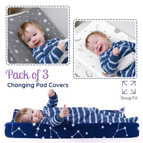GROW WILD Changing Pad Cover 3 Pack | Soft & Stretchy Jersey Cotton | Baby Changing Table Pad Cover | Diaper Changing Pad Covers for Girls and Boy...