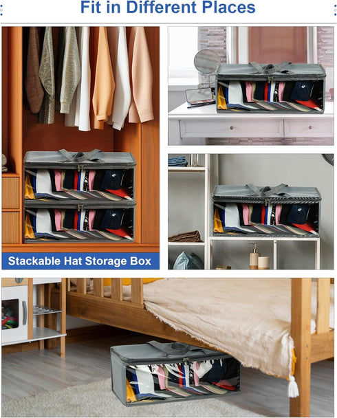 Stackable Hat Storage Box, Structured Hat Organizer for Baseball Caps, Wide Hat Bag Foldable Hat Case for Home Travel (Structure)...