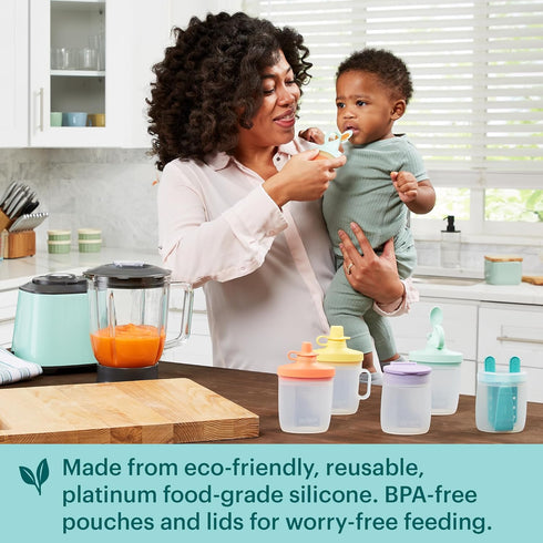 Pyrex Littles (6-PC) Silicone Baby Toddler Feeding Set, 5 OZ Pouches and Lids For Food & Beverage, Airtight Leak-Proof, BPA Free Non-Breakable Dis...