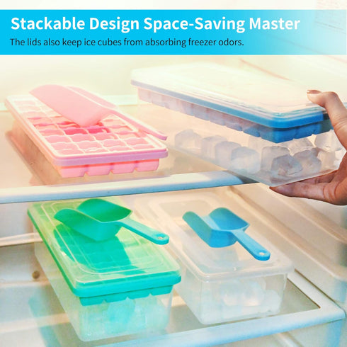 Silicone Ice Cube Tray with Leak-Proof Lid & Storage Bin for Freezer – BPA-Free 36-Piece Nugget Ice Molds, Spill-Resistant Cover & Ice Scoop Conta...