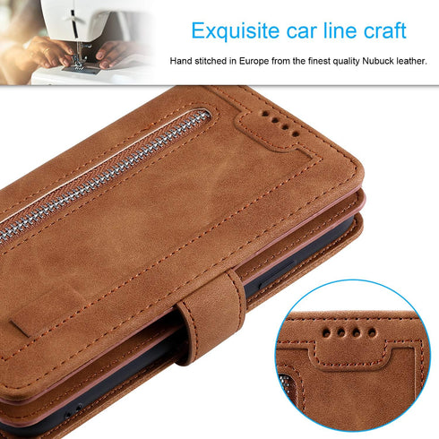 EYZUTAK Wallet Phone Case for Samsung Galaxy A51(4G), Retro Matte 9 Card Holder Slots Zipper Pocket Case PU Leather Magnetic Closure Kickstand wit...