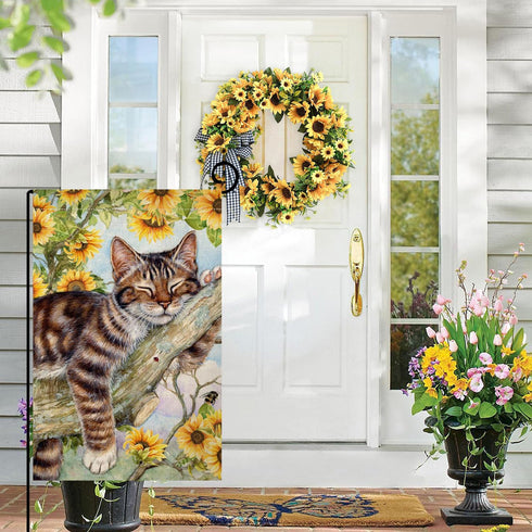 BLKWHT Summer Cat Garden Flag 12x18 Inches Double Sided for Outside, Sunflower Burlap Small Seasonal Yard Flag for Outdoor Decor BW640...