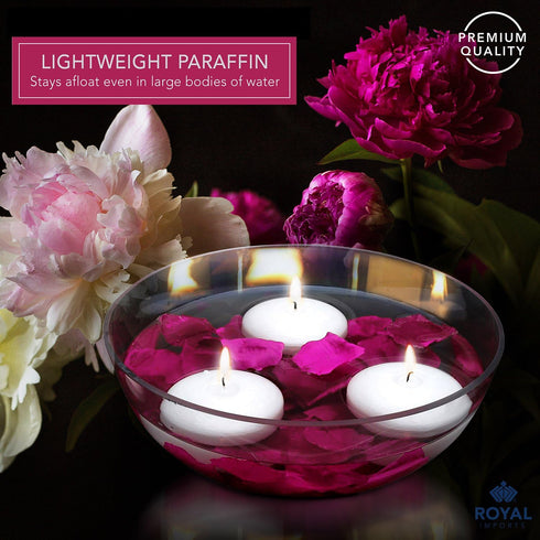 Royal Imports White Floating Candles 3" - Made in USA Pack of 24 Unscented Dripless Wax Discs - 10 Hour Burn Time - Centerpieces, Weddings, Events...