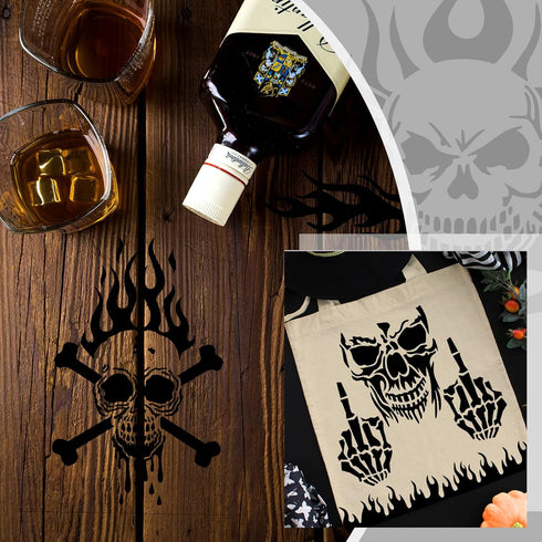 12 Pcs Skull Stencil Flame Stencil Fire Skull Stencils for Airbrushing Reusable Airbrush Flame Template Flame Painting Decor Laser Cut Reusable Te...