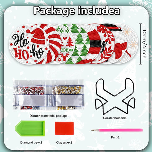 8 Pcs Christmas Diamond Art Coasters Kits with Holder DIY Christmas Diamond Art Coaster for Adults Diamond Kits Supplies for Christmas...