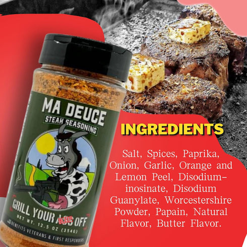 Ma Deuce Steak Seasoning by Grill Your As Off - BBQ & Grill Seasoning, Best on Steaks, Burgers, and Meats - Dry Rub - 100% Veteran Owned - USA Mad...