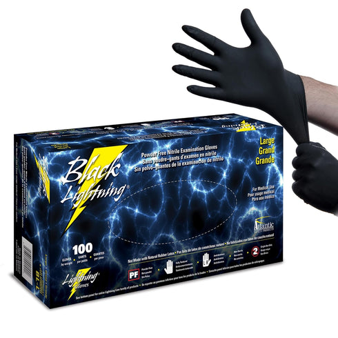Black Lightning Exam Gloves, Disposable, Powder-Free Nitrile Gloves, Black, Large, 100-Ct...