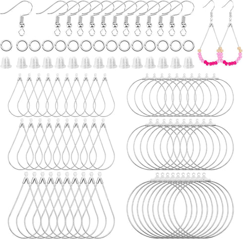 372Pcs Earrings Beading Hoop Set with 72 Earring Finding Teardrop Round Beading Hoop Earrings Bulk with 100 Hooks,100 Jump Ring,100 Ear Backs for ...